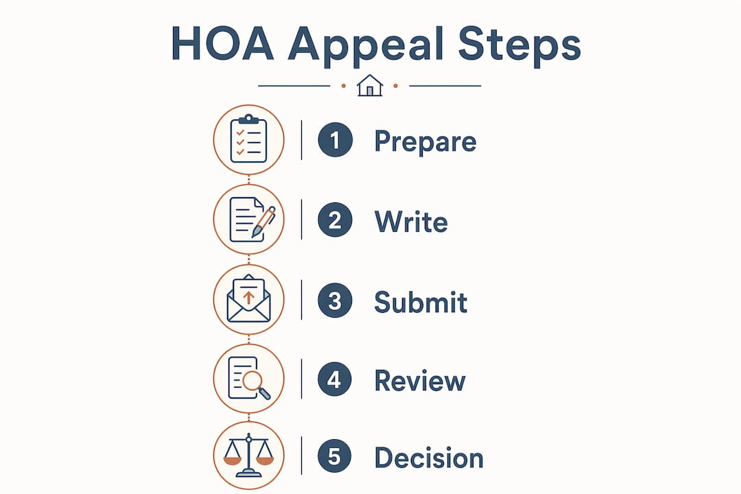 Infographic illustrating HOA appeal procedural steps