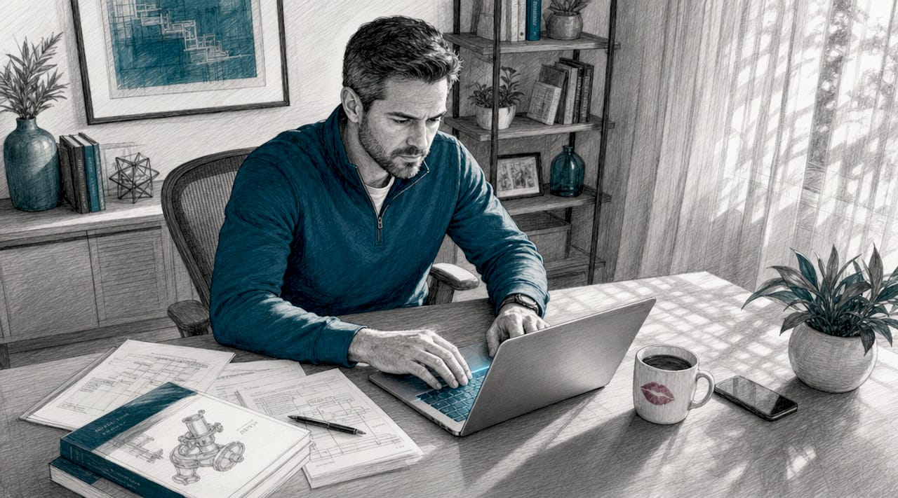 Manager working on API integration at desk