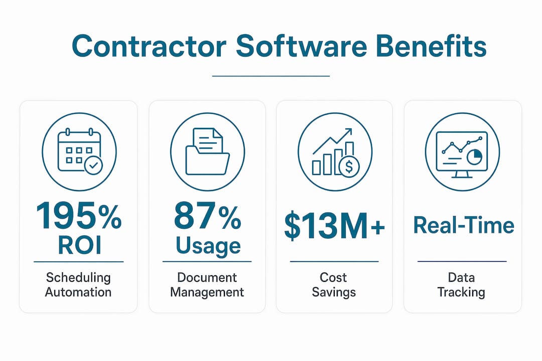 Infographic showing key benefits of contractor software