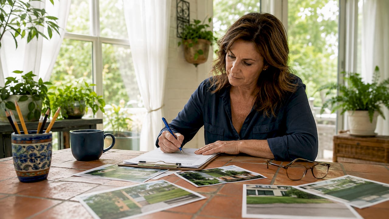 Hands documenting HOA rule violation details