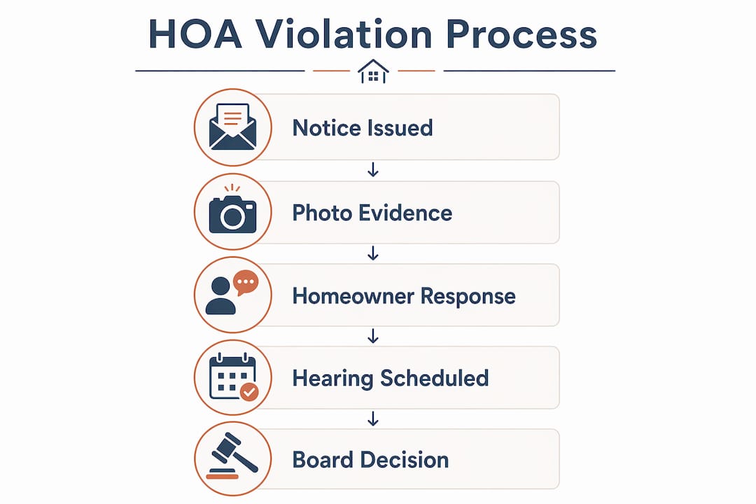 Infographic illustrating HOA parking violation process steps