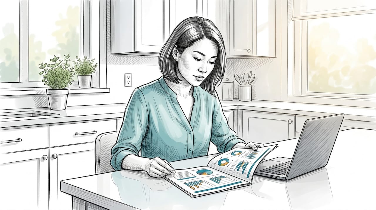 Woman reviewing plumbing software downgrade report
