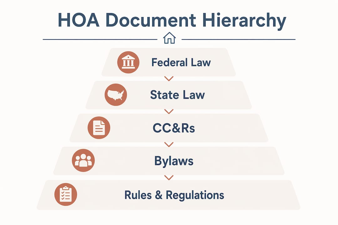 Infographic showing HOA document authority hierarchy