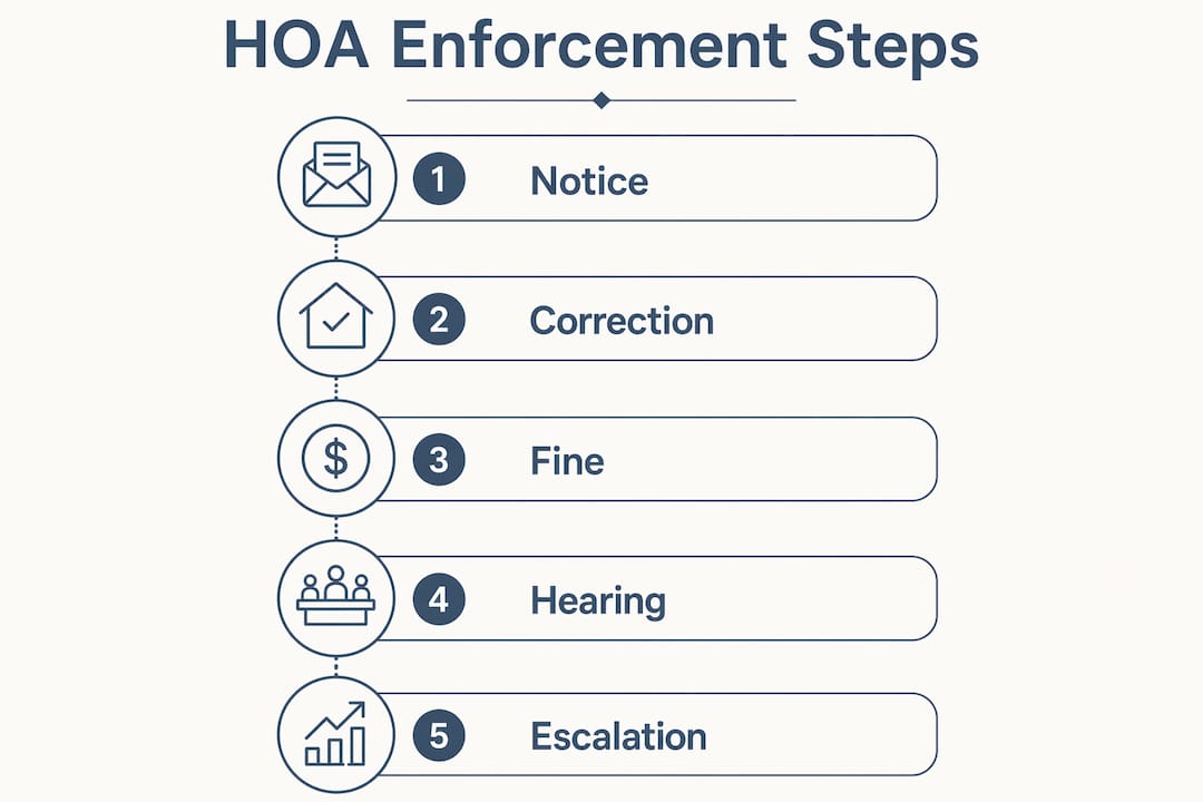 Infographic showing HOA violation enforcement steps
