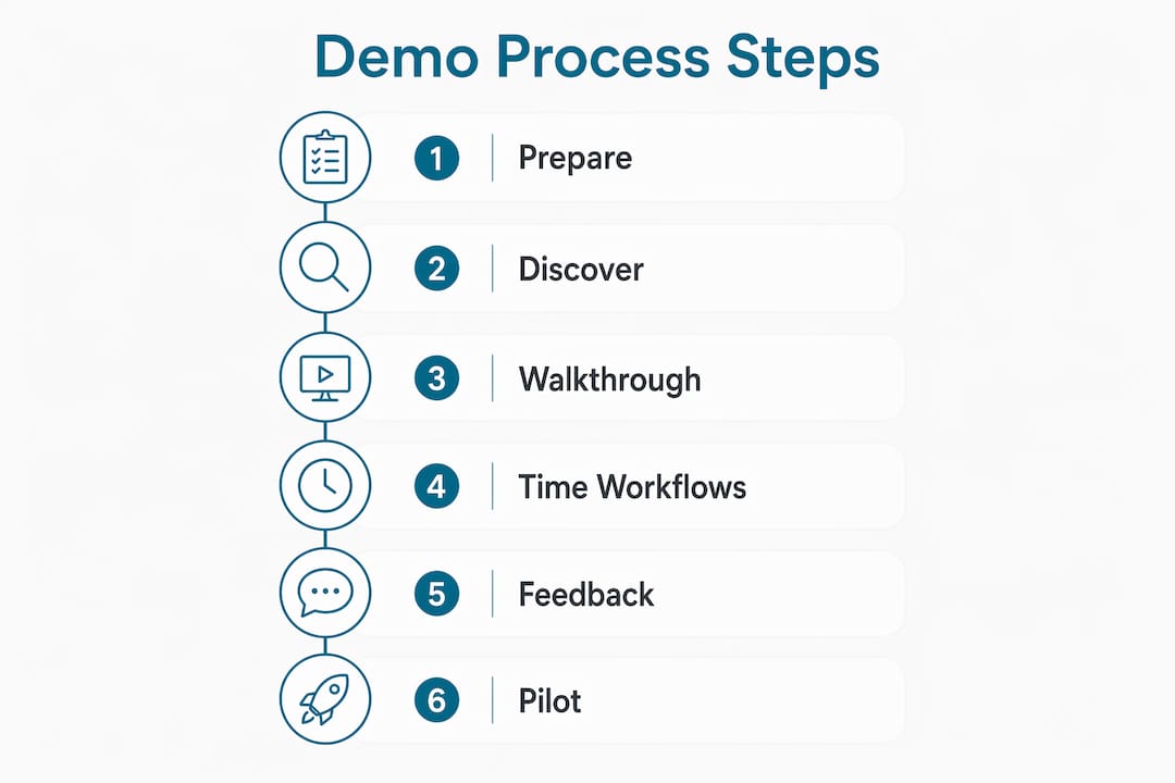 Infographic showing step-by-step demo process