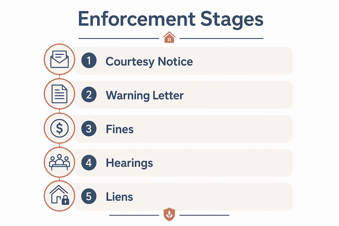 Infographic showing HOA enforcement stages