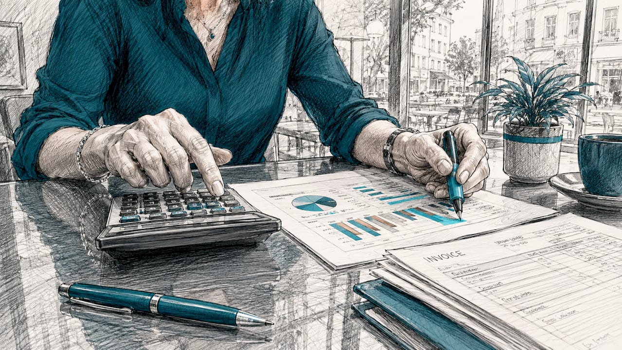 Close-up of hands calculating pricing models