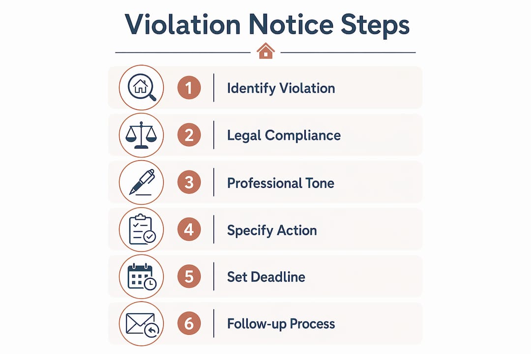 Infographic illustrating steps for writing HOA violation notices