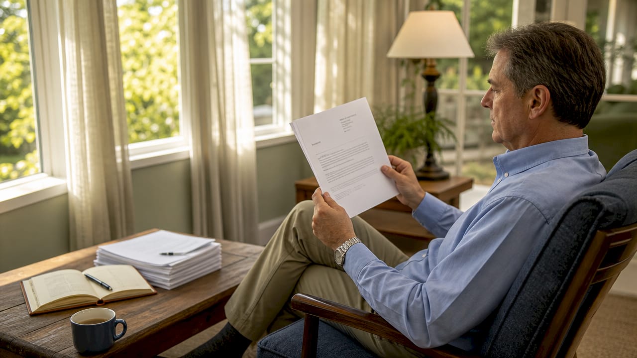 Close-up of hands reviewing legal letter structure