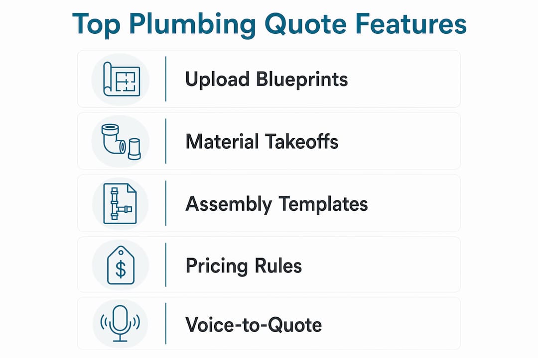 Infographic showing key plumbing quoting software features