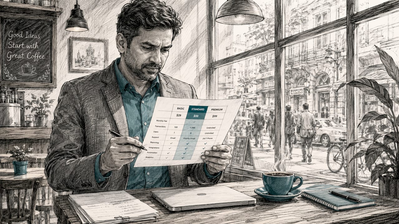 Man reviewing field software pricing tiers