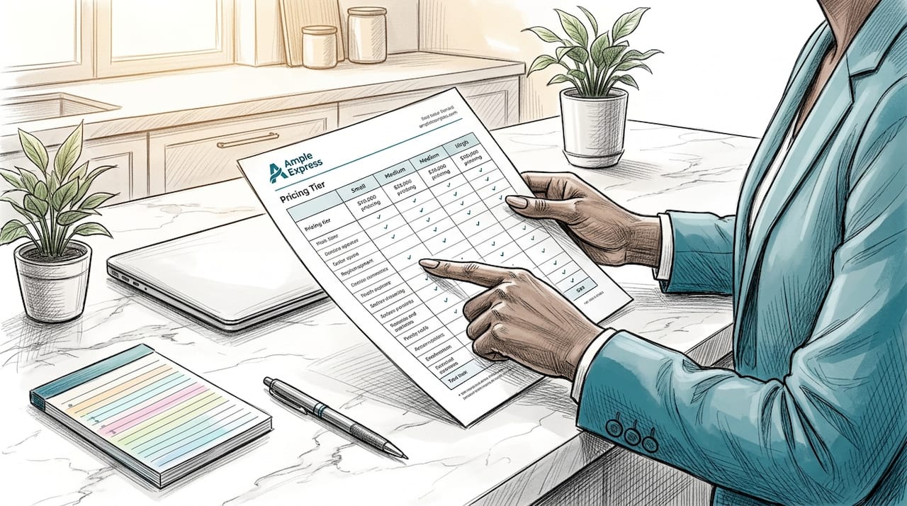 Hands analyzing printed pricing tier table