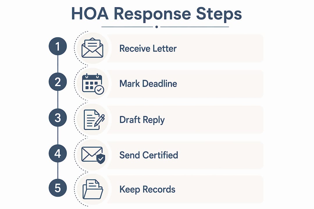 Infographic outlining steps to respond to HOA letters