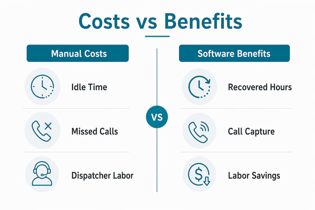 Infographic comparing manual operation costs to software benefits