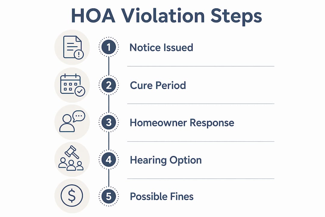 Infographic detailing HOA violation notice process steps