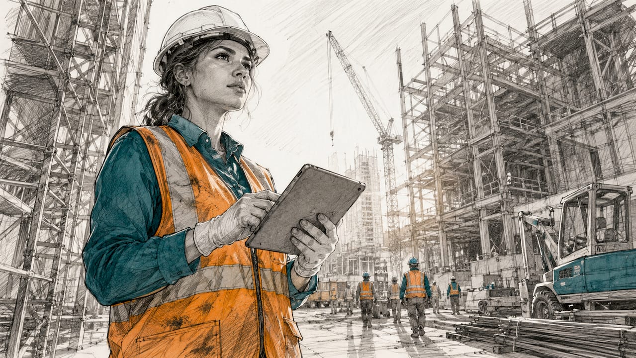 Site supervisor managing schedule on tablet