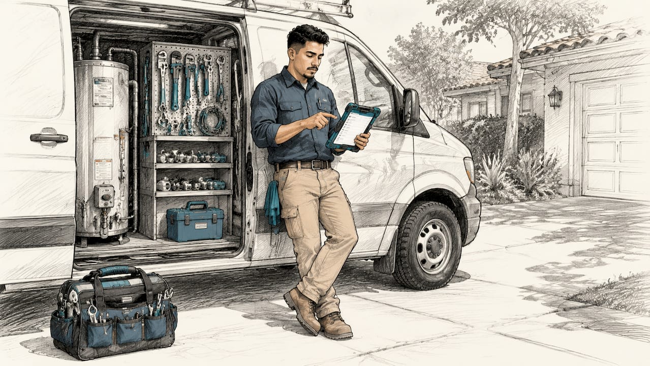 Technician entering service data on tablet