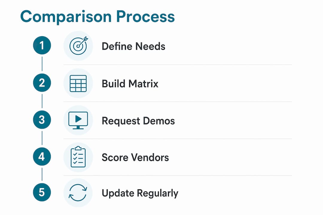 Infographic outlining software comparison steps