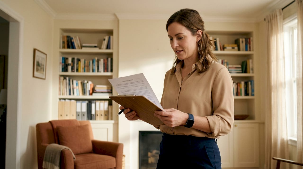 Property manager reviewing lease violation paperwork