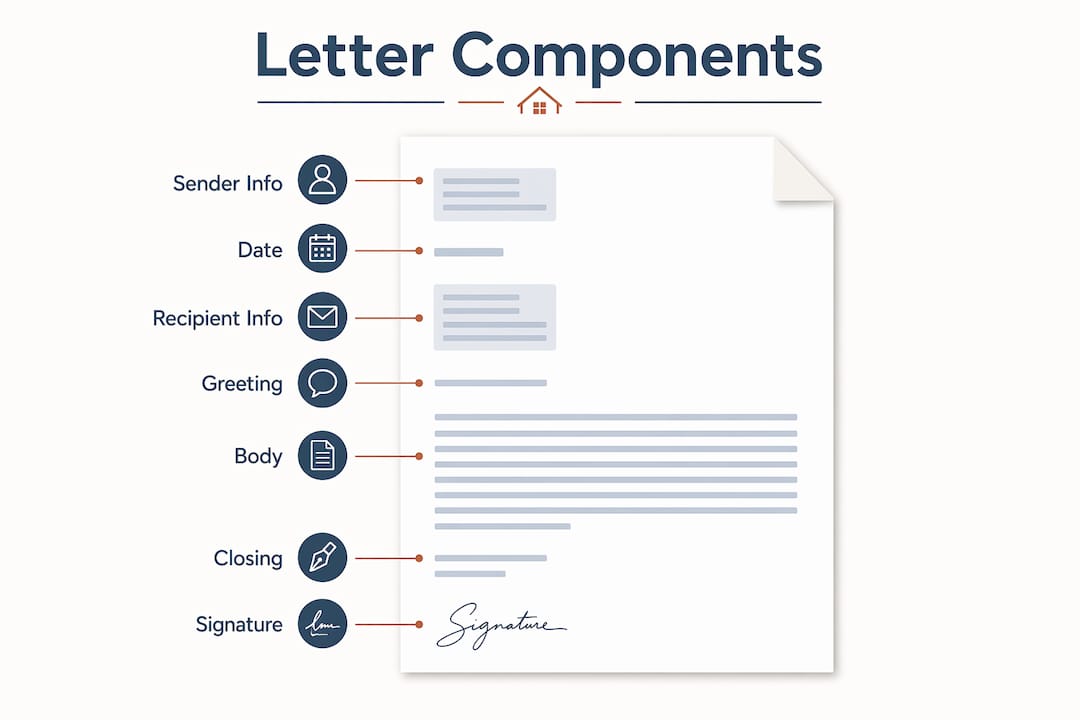 Infographic outlining letter structure components