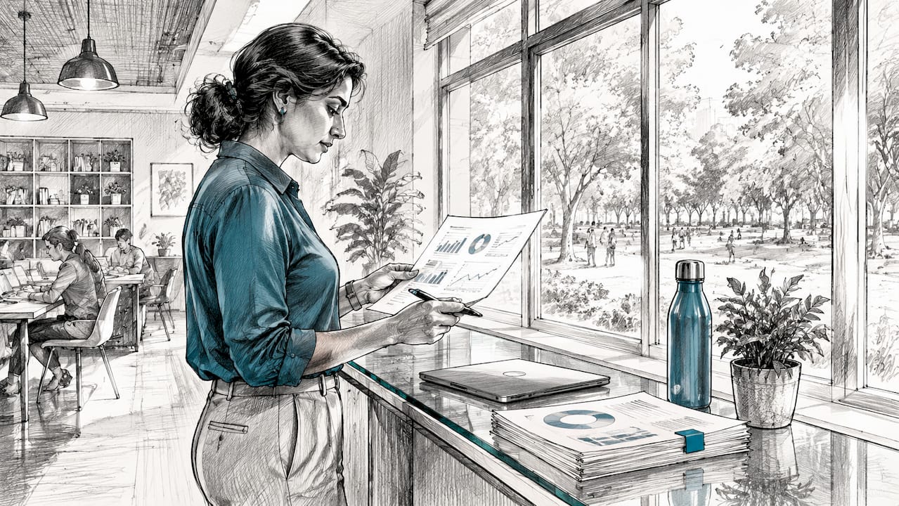 Woman reviewing field service software reports