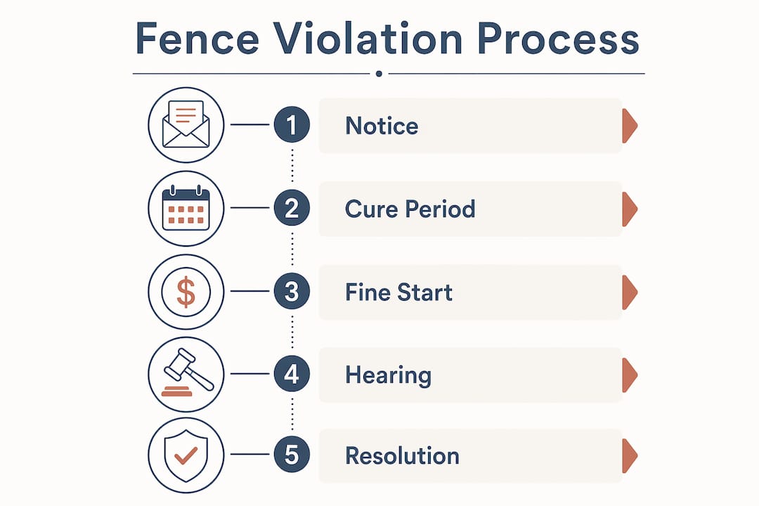 Infographic outlining HOA fence violation process