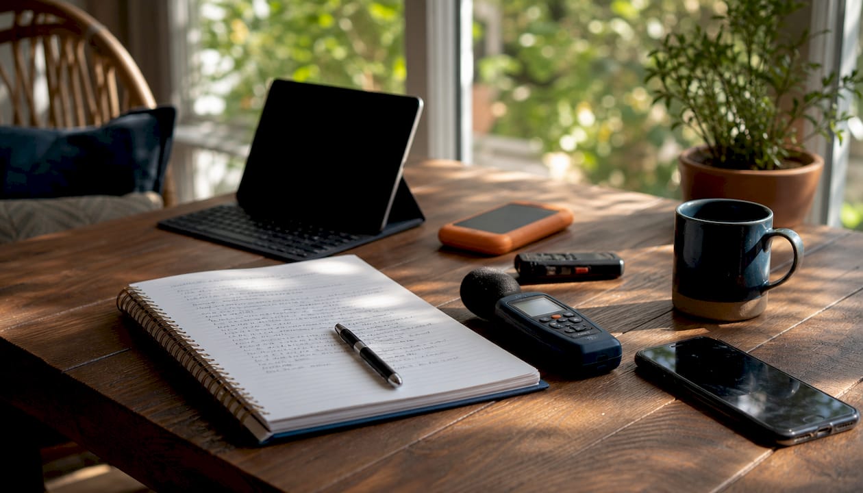 Desk setup for noise documentation with tools