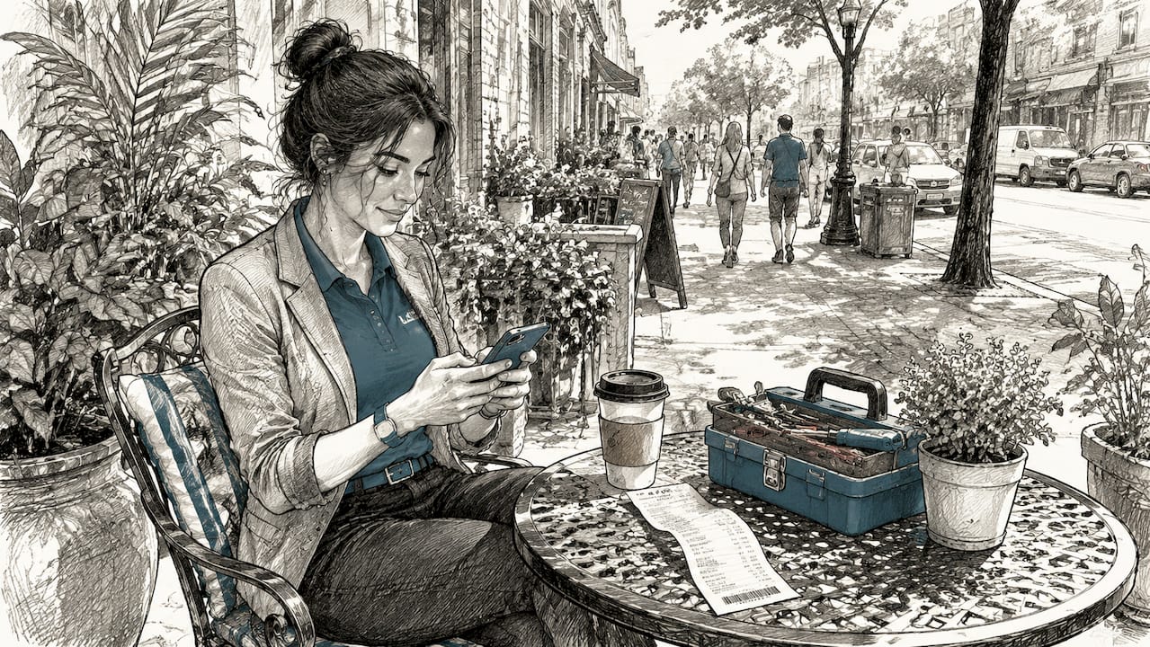Technician making payment transaction outdoors