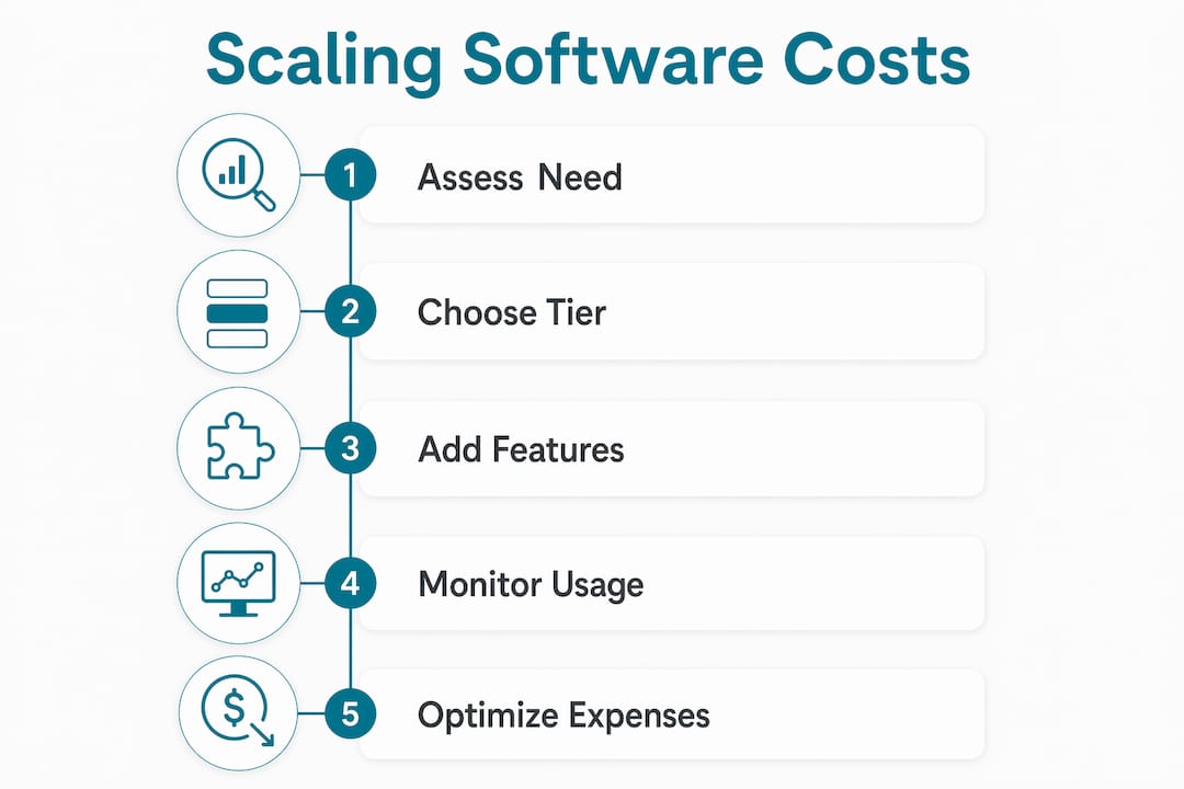 Infographic showing steps to scale plumbing software costs