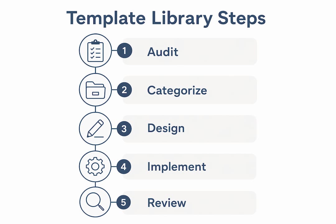 Infographic showing five step process to build template library
