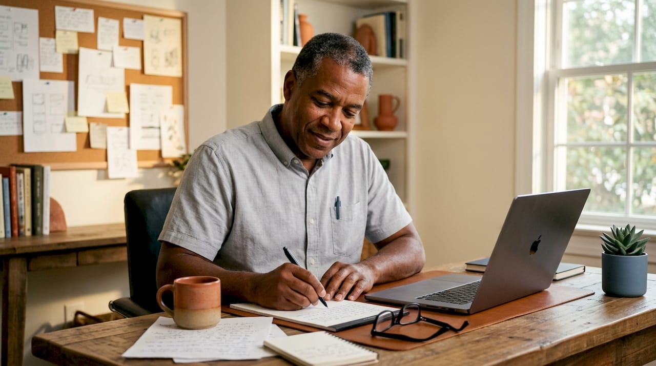 Man drafting HOA violation letter at desk