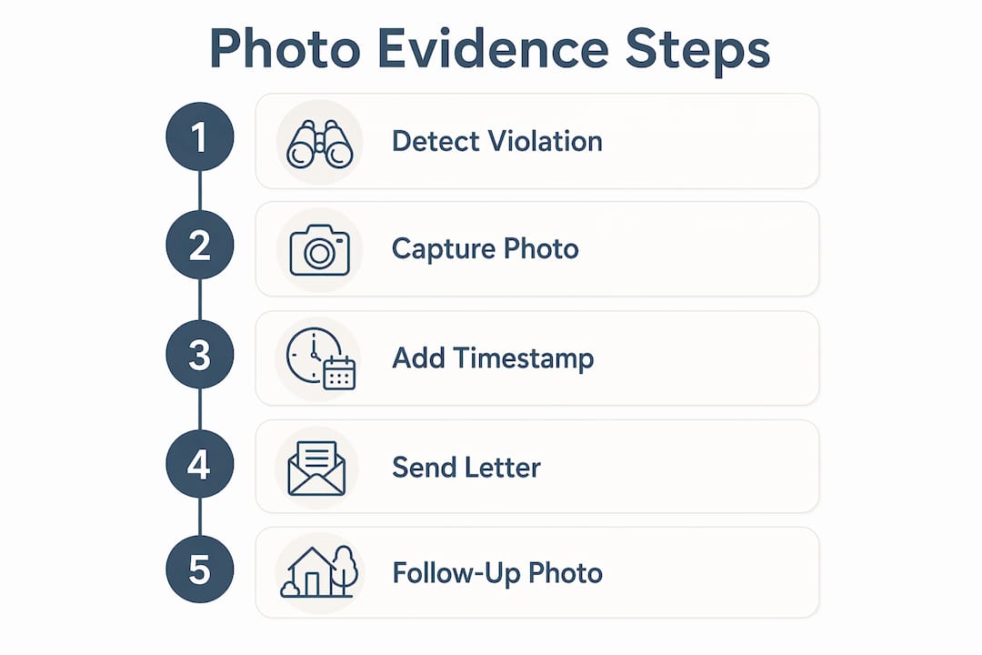 Infographic illustrating photo evidence steps in HOA enforcement
