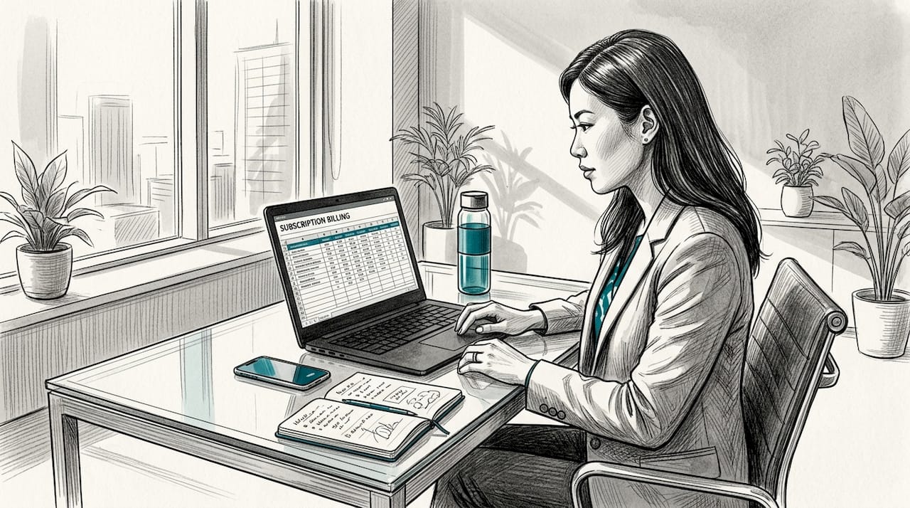 Professional woman reviewing software pricing data