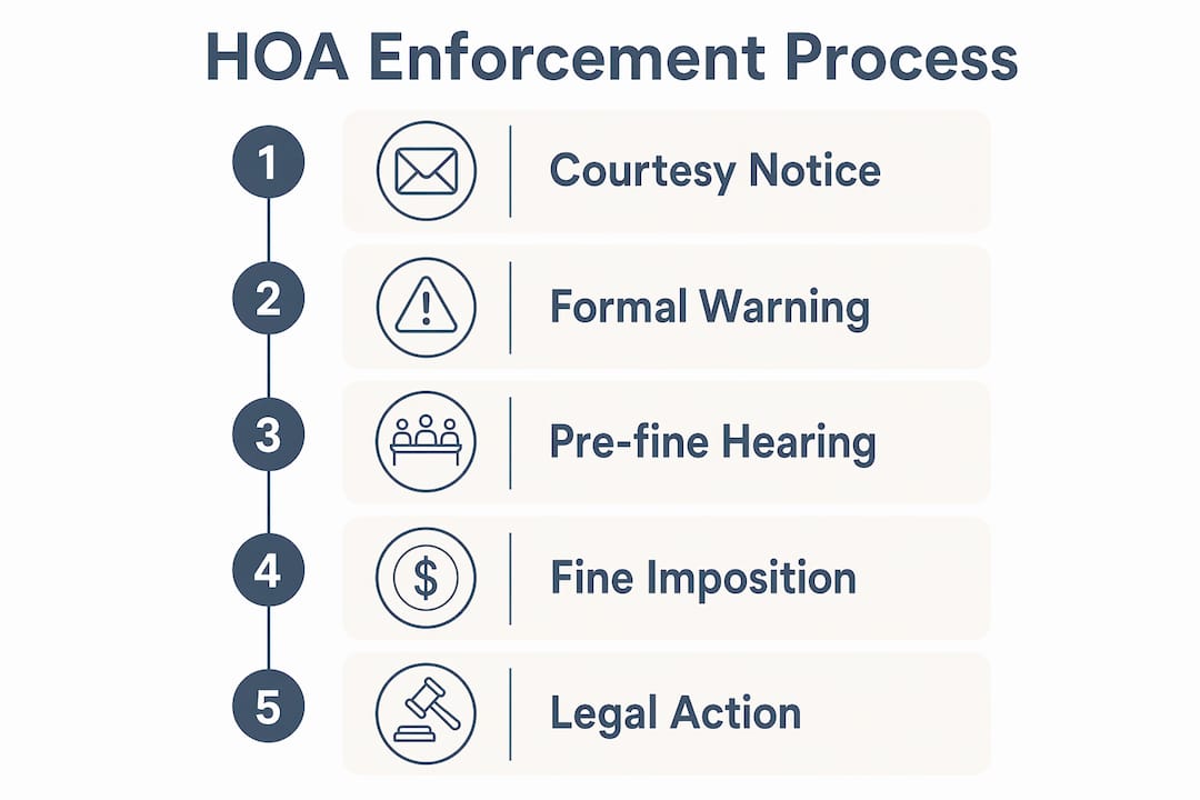 Infographic showing stages of HOA enforcement process