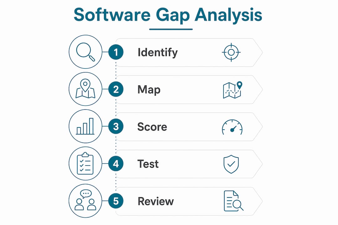 Infographic showing software gap analysis steps