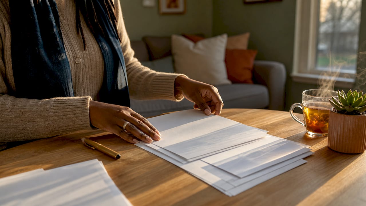 Hands organizing compliance letter documents