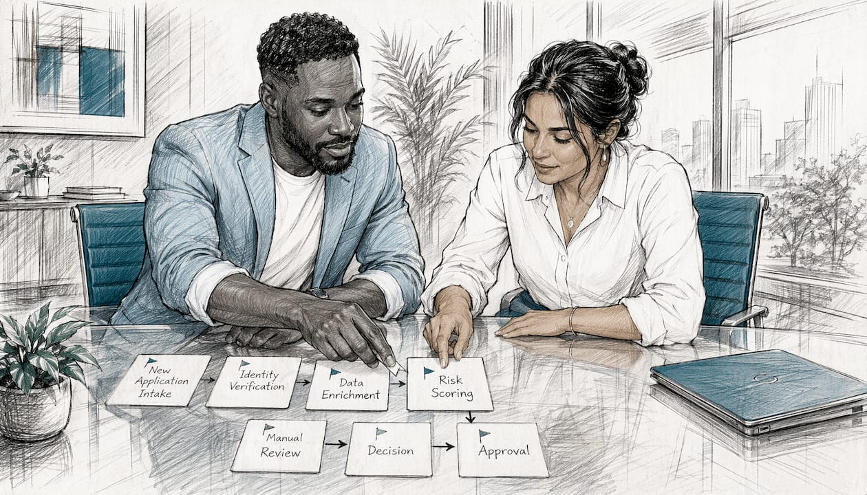 Hands arranging feature flags for risk scoring