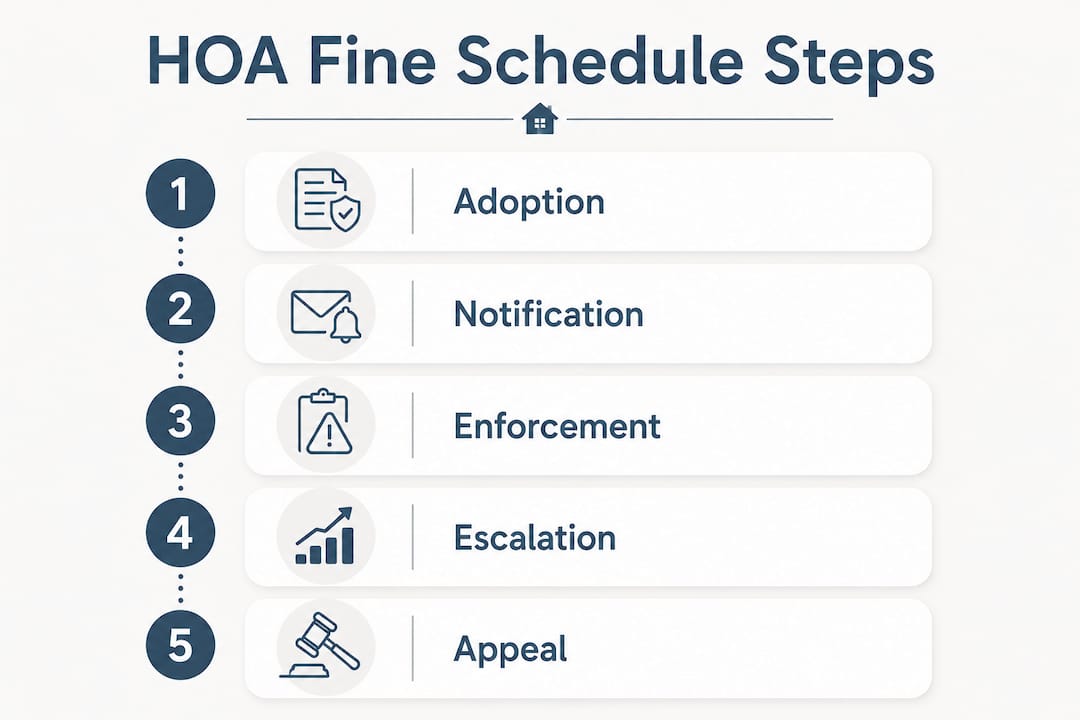 Infographic explaining HOA fine schedule process in steps