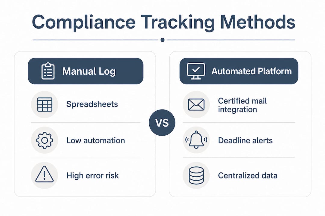 Infographic comparing manual and automated compliance tracking systems