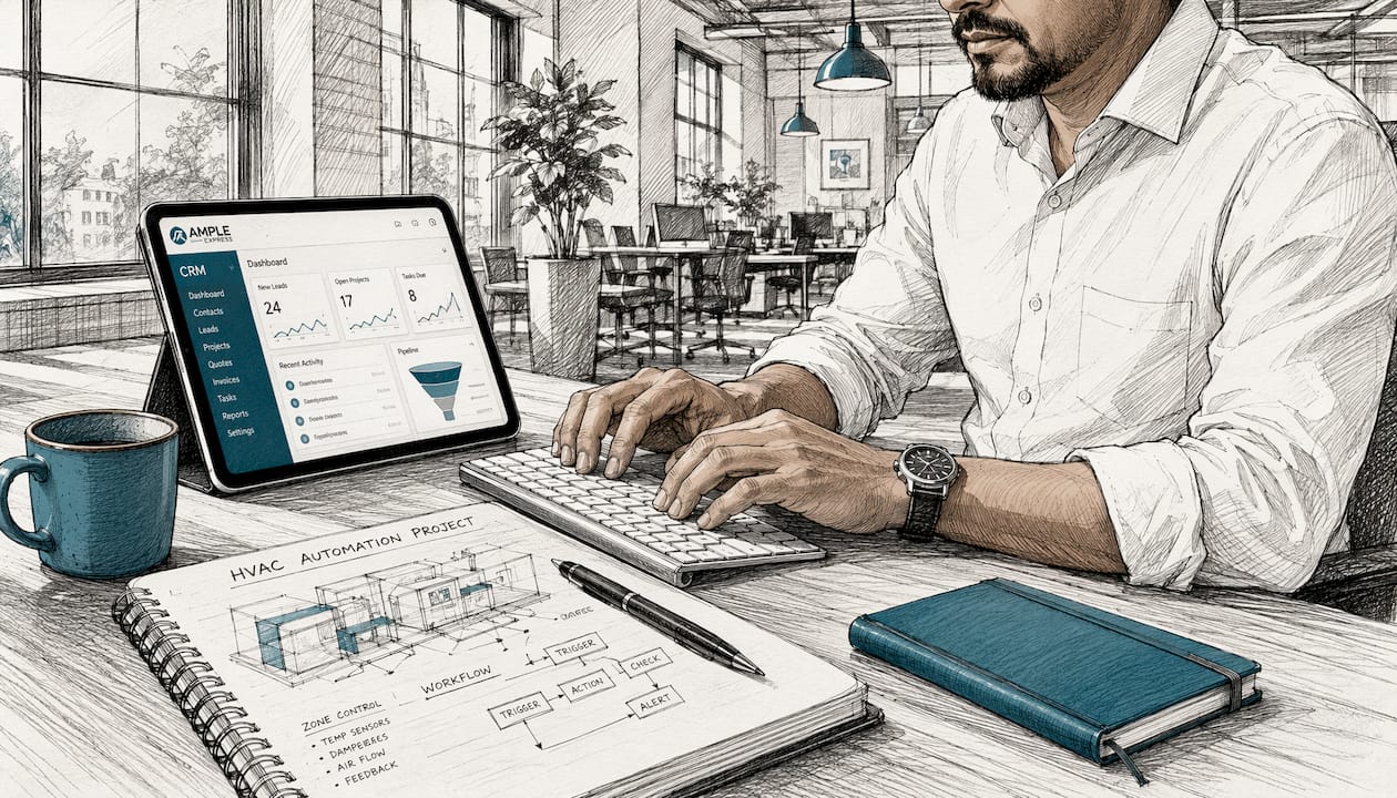 Hands typing on keyboard for CRM integration