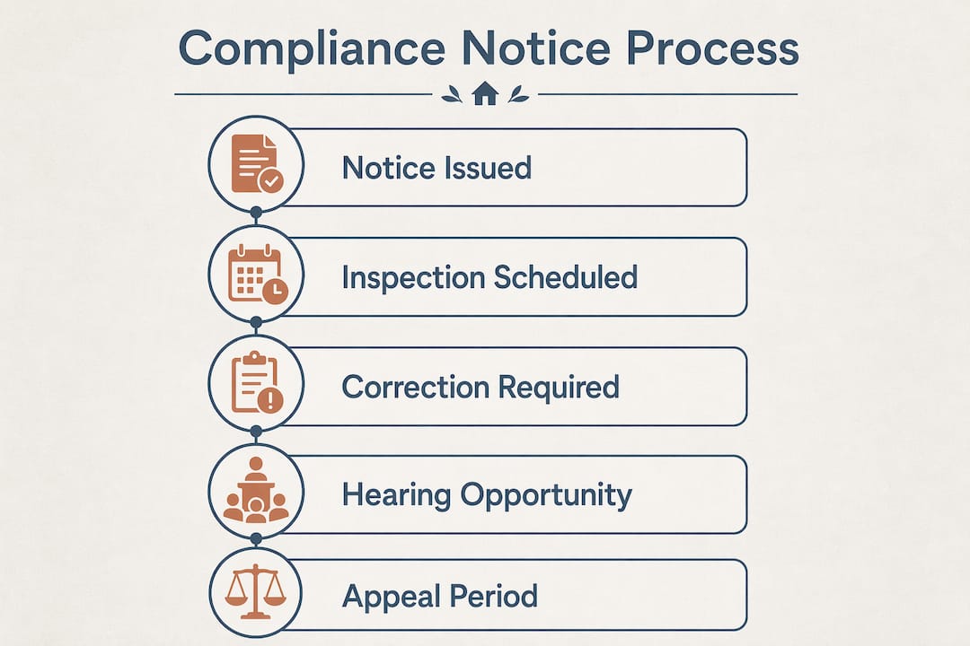 Infographic illustrating homeowner compliance notice process steps