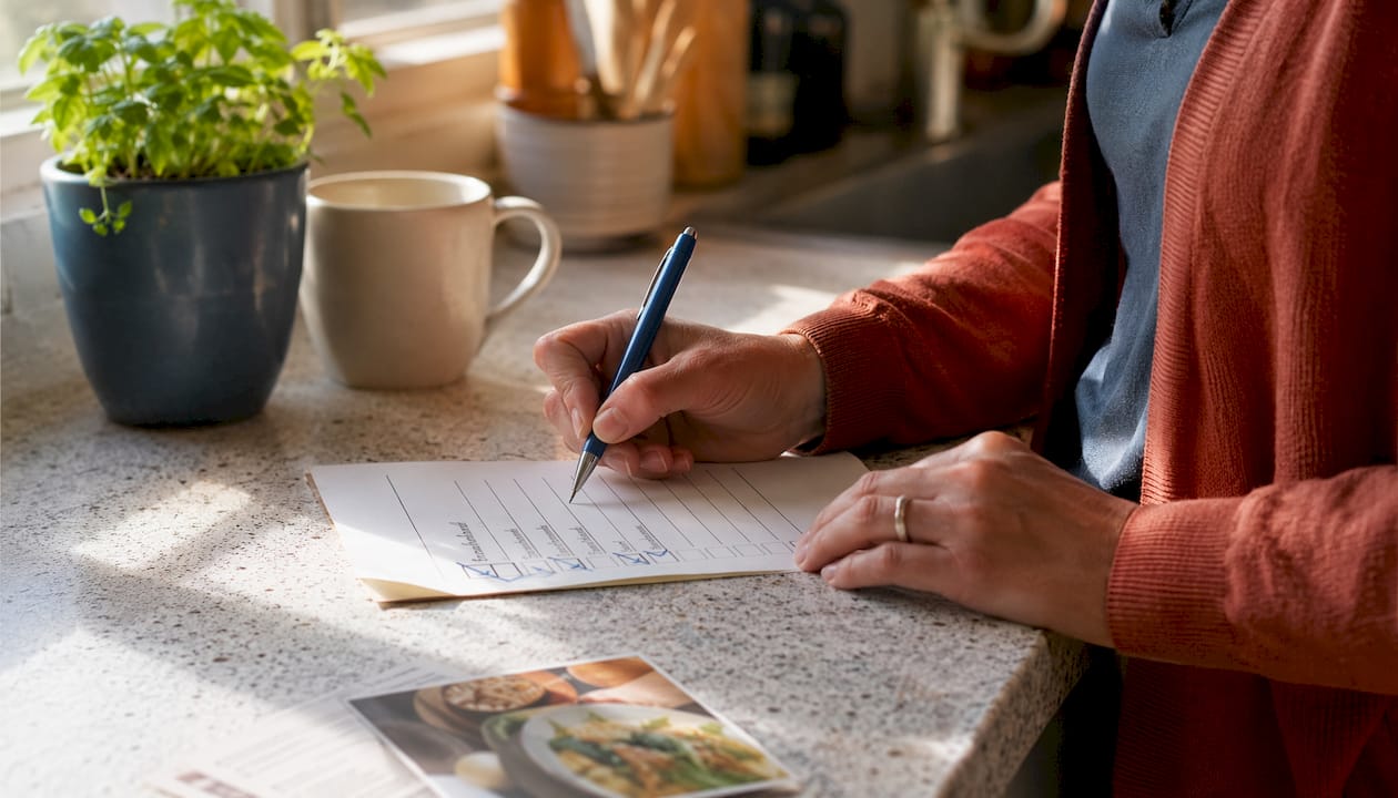 Hands marking checklist on HOA notice document