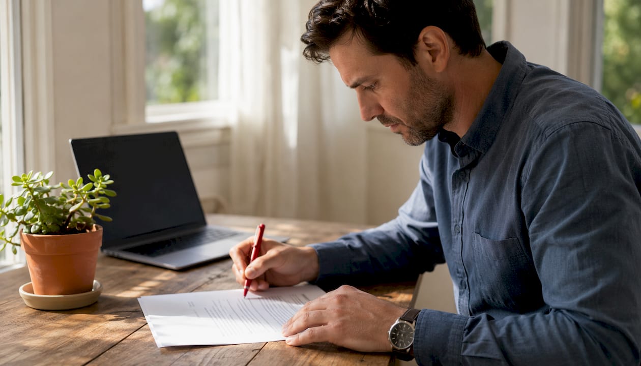 Close-up of hands editing a compliance letter
