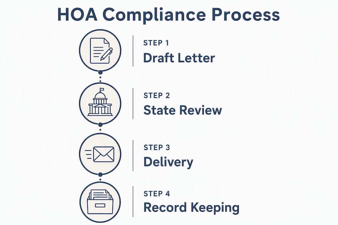 Infographic showing HOA compliance letter process steps