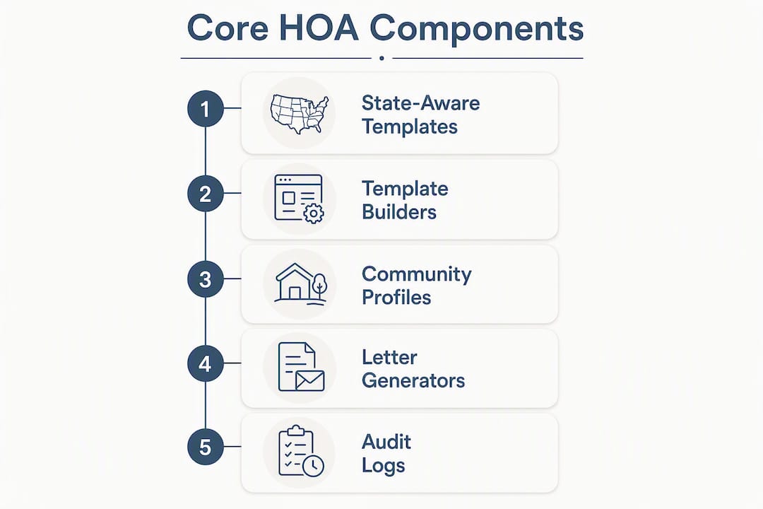 Infographic showing core HOA system components