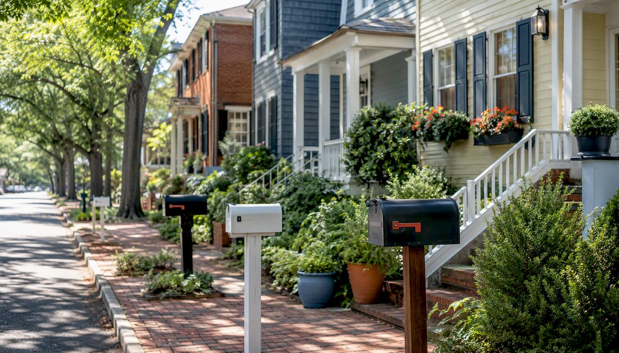 Neighborhood street showing HOA community homes