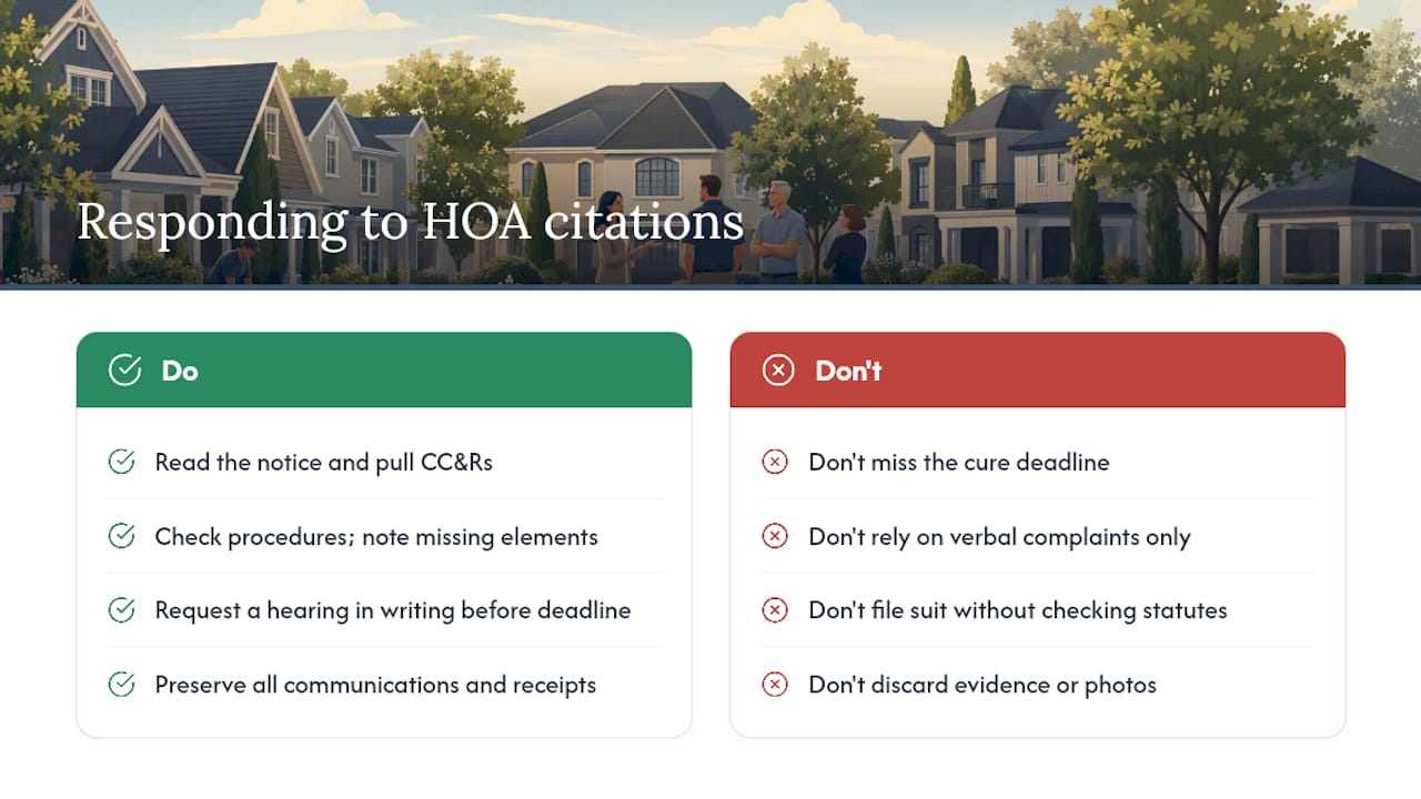 What can homeowners do when cited or when the HOA won't enforce? — overview diagram