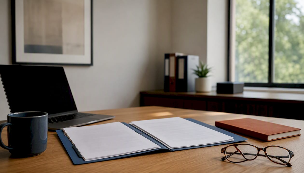 Insurance documents on office desk