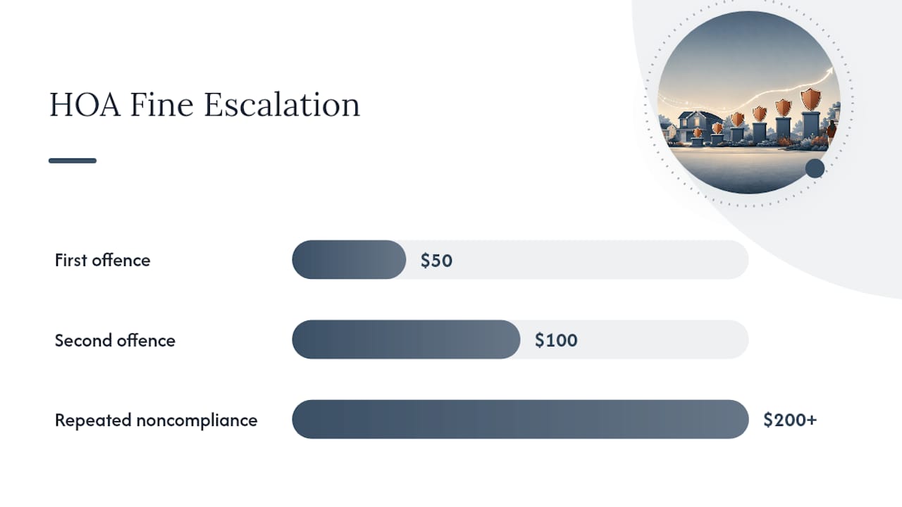 Diagram of escalating HOA fine schedule tiers