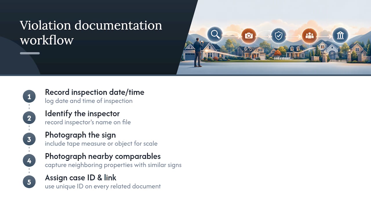 Five-step yard sign documentation workflow